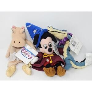 Fantasia Bean Bag Lot of 3 Disney Plush Ballerina Hippo Mickey Wizard W Tags